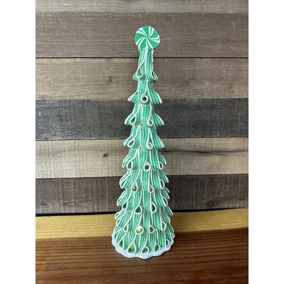 Rare Peppermint Ribbon Candy Cane Clay Dough Tree Green & White Lighted - Picture 1 of 7